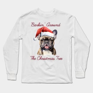 Christmas French Bulldog Dog in Santa Hat Long Sleeve T-Shirt